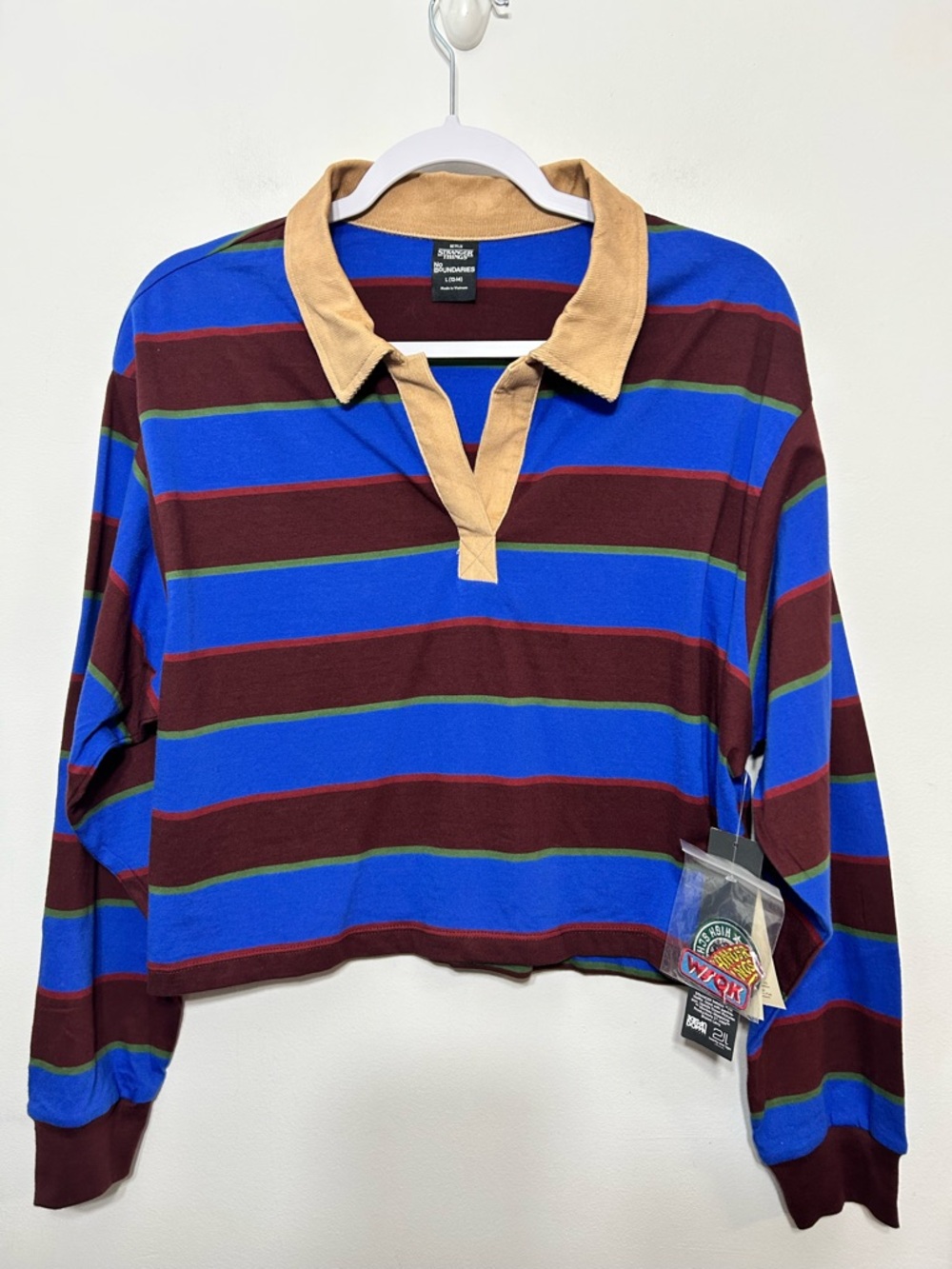 New! Stranger Things No Boundaries Striped Long Sleeve Cropped Rugby Polo Shirt - Picture 6 of 12
